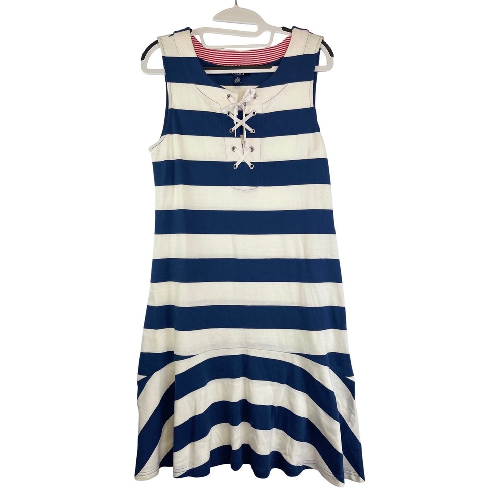 Chaps by R Lauren, Navy & White Striped Sleeveless Flutter Dress, M, 100% cotton